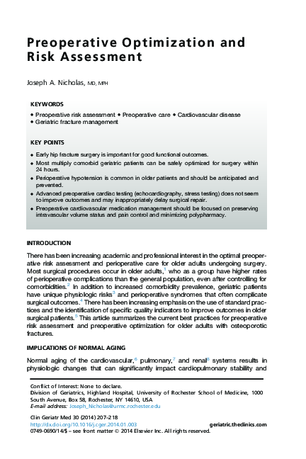 (PDF) Preoperative optimization and risk assessment