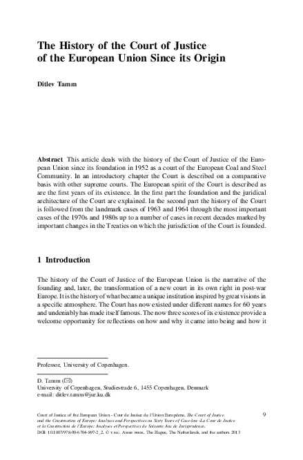 (PDF) The History of the Court of Justice of the European Union Since ...