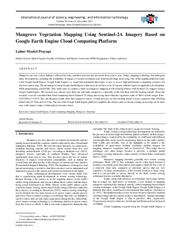 (PDF) Mangrove Vegetation Mapping Using Sentinel-2A Imagery Based on ...