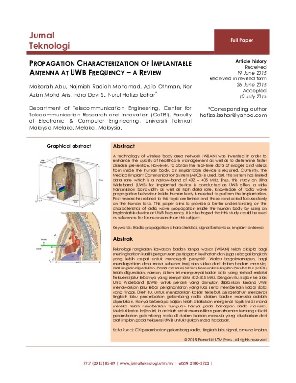 (PDF) Propagation Characterization of Implantable Antenna at Uwb ...