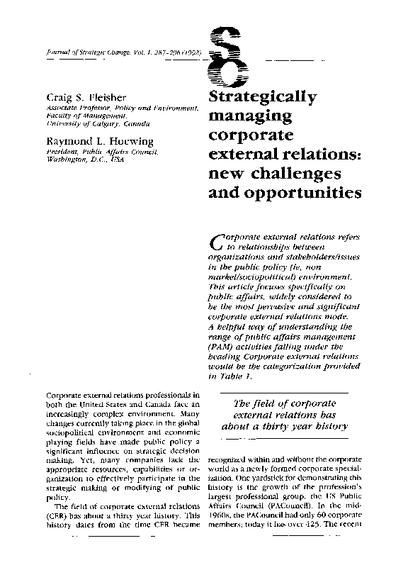 (PDF) Strategically managing corporate external relations: New ...