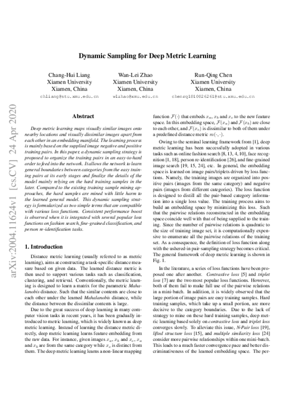 (PDF) Dynamic sampling for deep metric learning