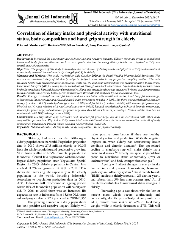 (PDF) Correlation of dietary intake and physical activity with ...