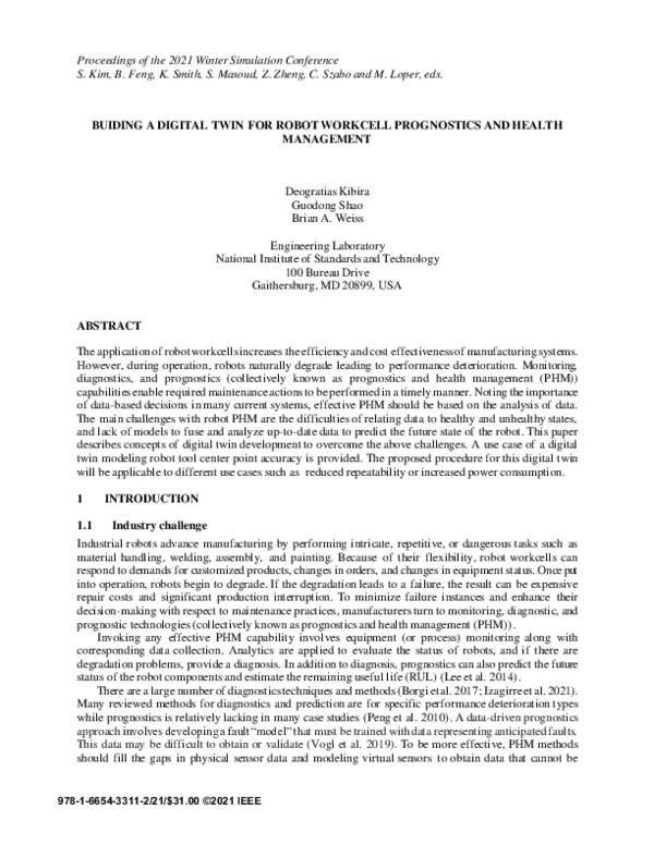 (PDF) Buiding a Digital Twin for Robot Workcell Prognostics And Health ...