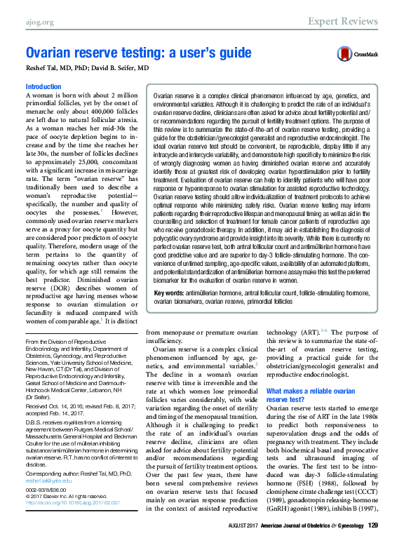 (PDF) Ovarian reserve testing: A user's guide