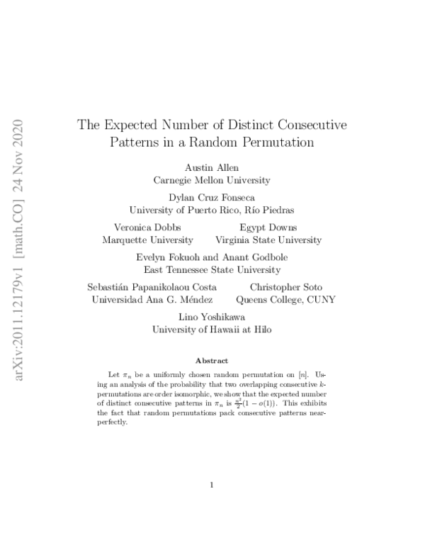 (PDF) The Expected Number of Distinct Consecutive Patterns in a Random ...