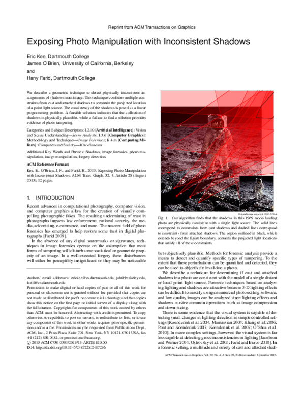 (PDF) Exposing Photo Manipulation with Inconsistent Shadows