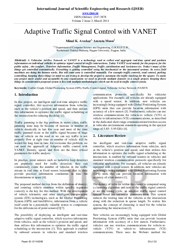 (PDF) Adaptive Traffic Signal Control with VANET