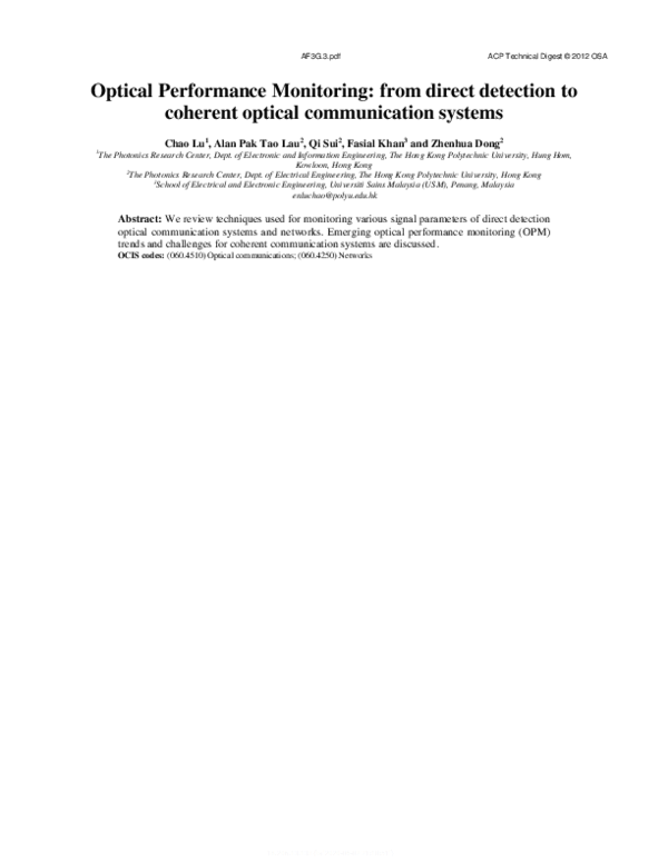 (PDF) Optical Performance Monitoring: from direct detection to coherent ...