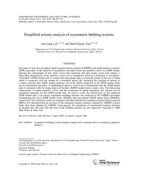 (PDF) Simplified seismic analysis of asymmetric building systems