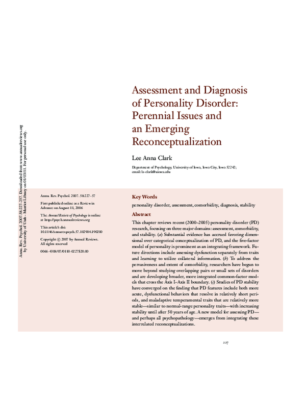 (PDF) Assessment and Diagnosis of Personality Disorder: Perennial ...