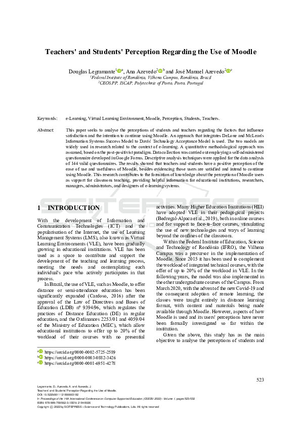 (PDF) Teachers' and Students' Perception Regarding the Use of Moodle