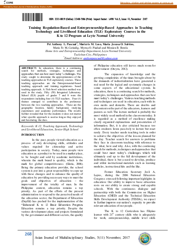 (PDF) Training Regulation-Based and Entrepreneurship-Based Approaches ...