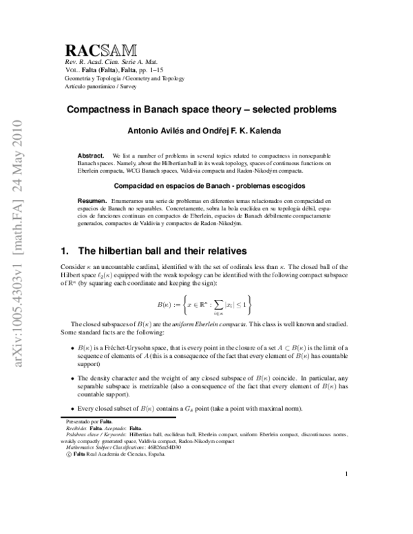 (PDF) Compactness in Banach space theory -selected problems