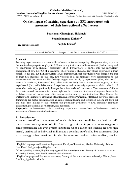 (PDF) On the impact of teaching experience on EFL instructors’ self ...