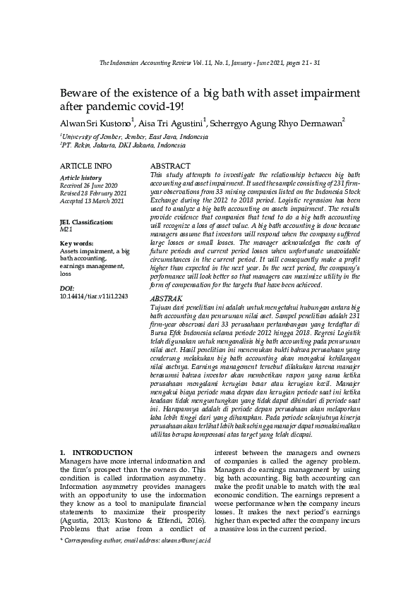 (PDF) Beware of the existence of a big bath with asset impairment after