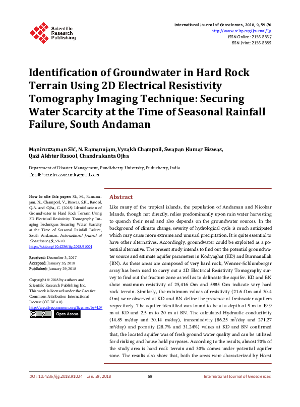 (PDF) Identification of Groundwater in Hard Rock Terrain Using 2D ...