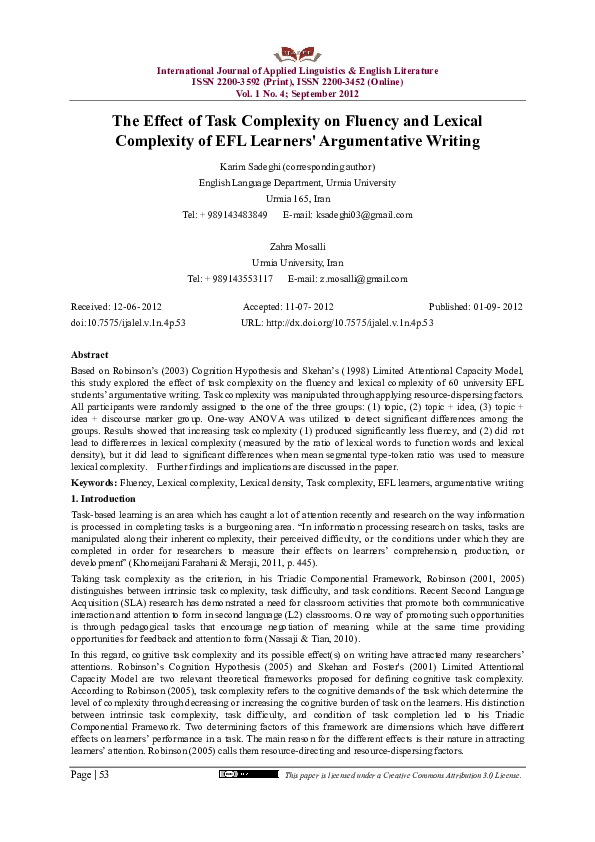 (PDF) The Effect of Task Complexity on Fluency and Lexical Complexity ...