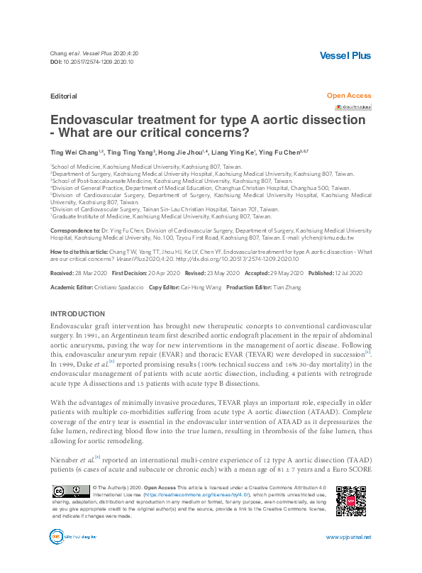 (PDF) Endovascular treatment for type A aortic dissection -What are our ...
