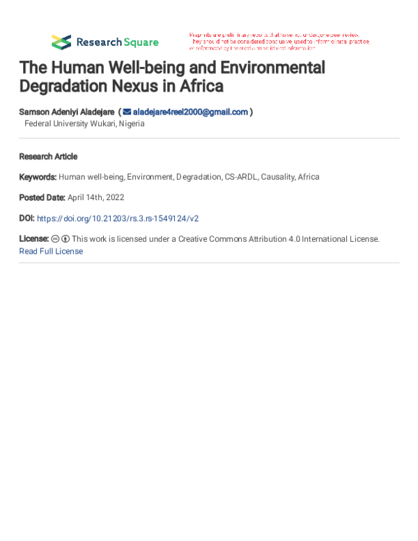 (PDF) The Human Well-being and Environmental Degradation Nexus in Africa