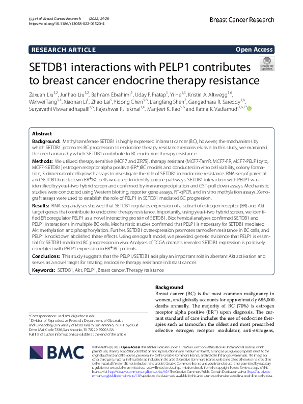 (PDF) SETDB1 interactions with PELP1 contributes to breast cancer ...