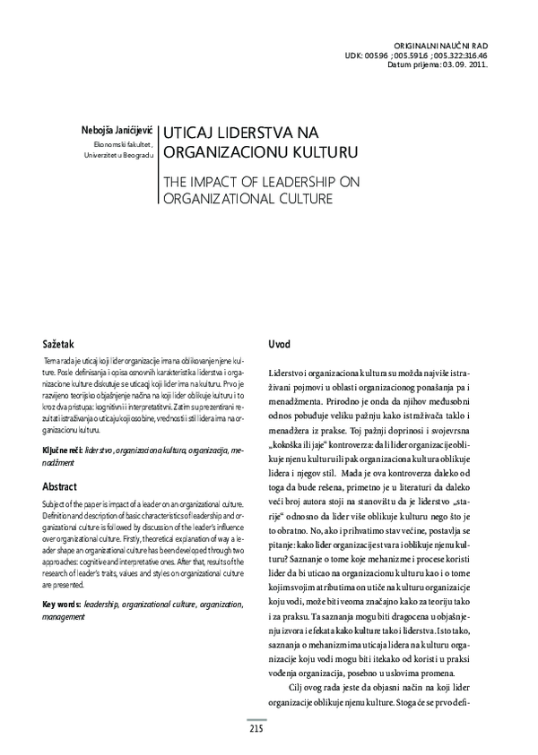 (PDF) The impact of leadership on organizational culture