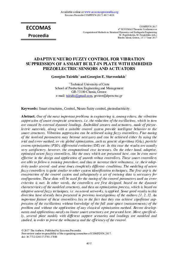 (PDF) Adaptive Neuro Fuzzy Control for Vibration Suppression of a Smart ...
