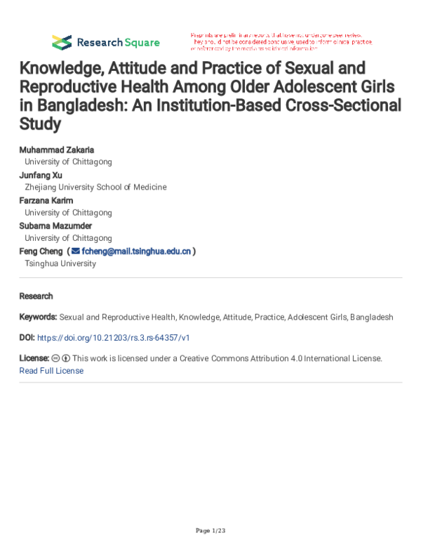 (PDF) Knowledge, Attitude and Practice of Sexual and Reproductive ...