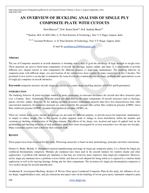(PDF) An Overview of Buckling Analysis of Single Ply Composite Plate ...