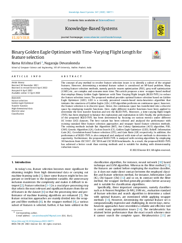 (PDF) Binary Golden Eagle Optimizer with Time-Varying Flight Length for ...