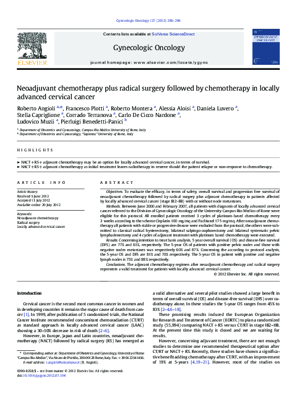 (PDF) Neoadjuvant chemotherapy plus radical surgery followed by ...