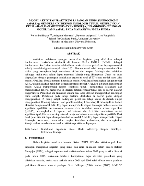 (PDF) MODEL AKTIVITAS PRAKTIKUM LAPANGAN BERBASIS ERGONOMI (APeLErg ...