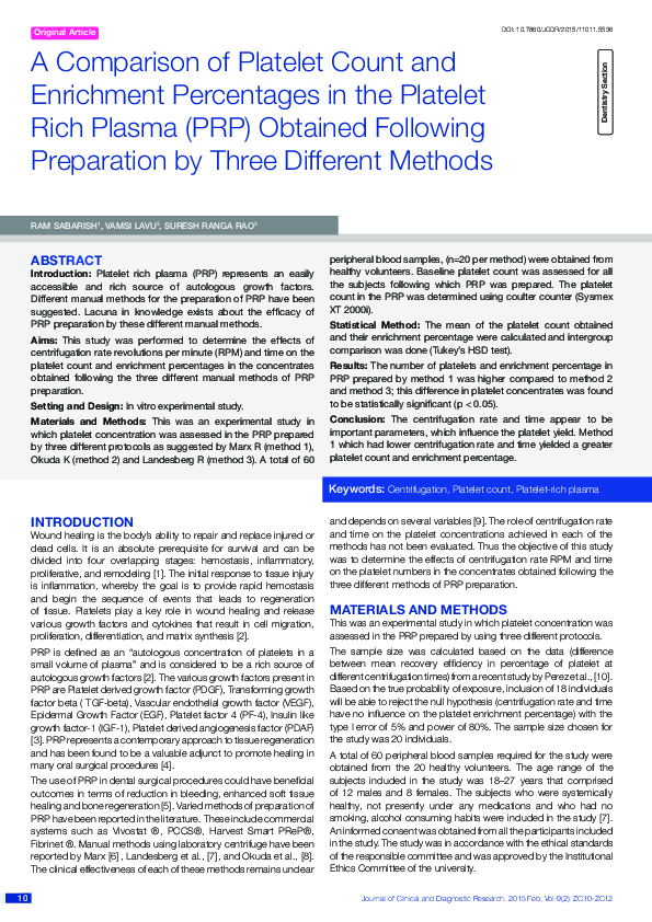 (PDF) A Comparison of Platelet Count and Enrichment Percentages in the ...