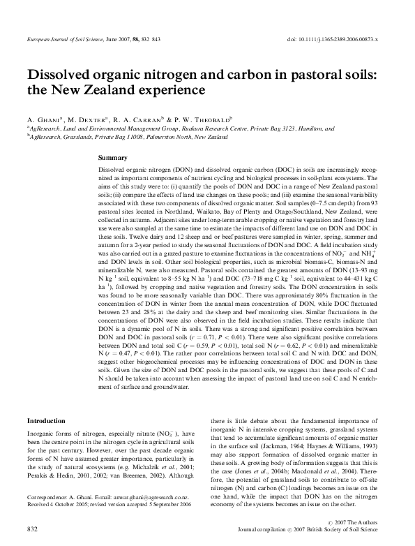 (PDF) Dissolved organic nitrogen and carbon in pastoral soils: the New ...