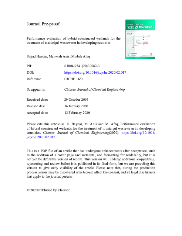 (PDF) Performance evaluation of hybrid constructed wetlands for the