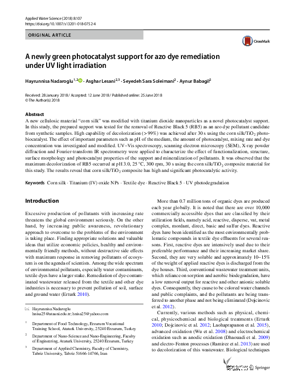 (PDF) A newly green photocatalyst support for azo dye remediation under ...