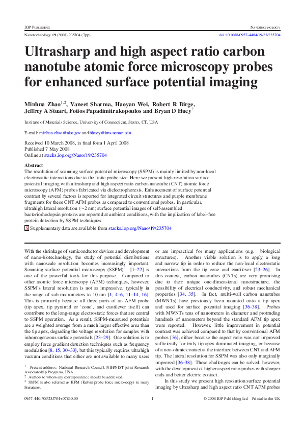 (PDF) Ultrasharp and high aspect ratio carbon nanotube atomic force ...