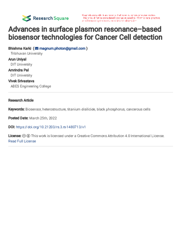 (PDF) Advances in surface plasmon resonance–based biosensor ...