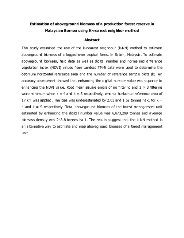 (PDF) Estimation of Above-Ground Biomass of a Tropical Forest in ...
