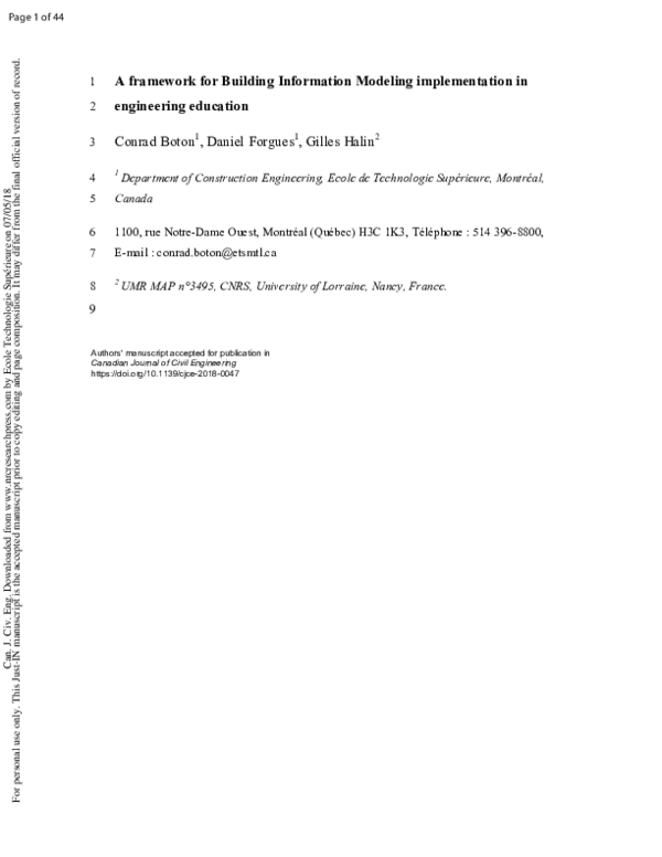 (PDF) A framework for building information modeling implementation in ...