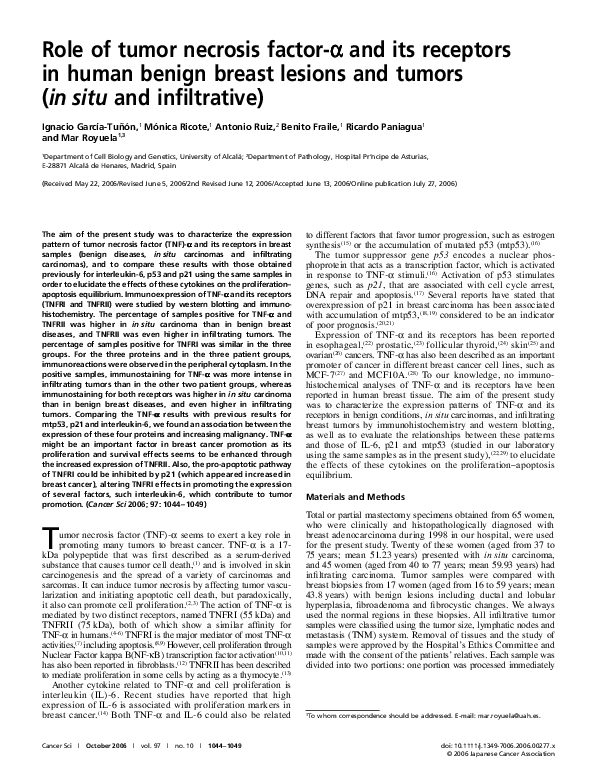 (PDF) Role of tumor necrosis factor-α and its receptors in human benign ...