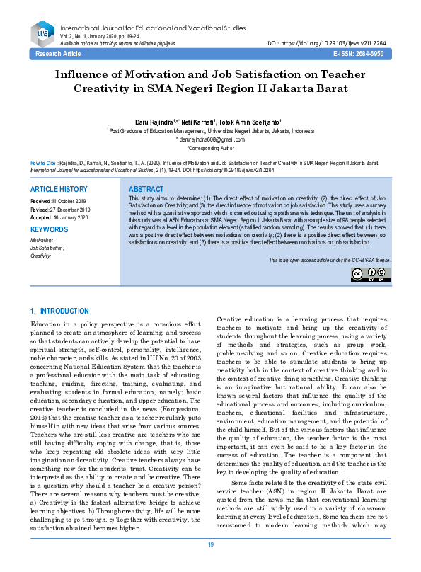 (PDF) Influence of Motivation and Job Satisfaction on Teacher ...