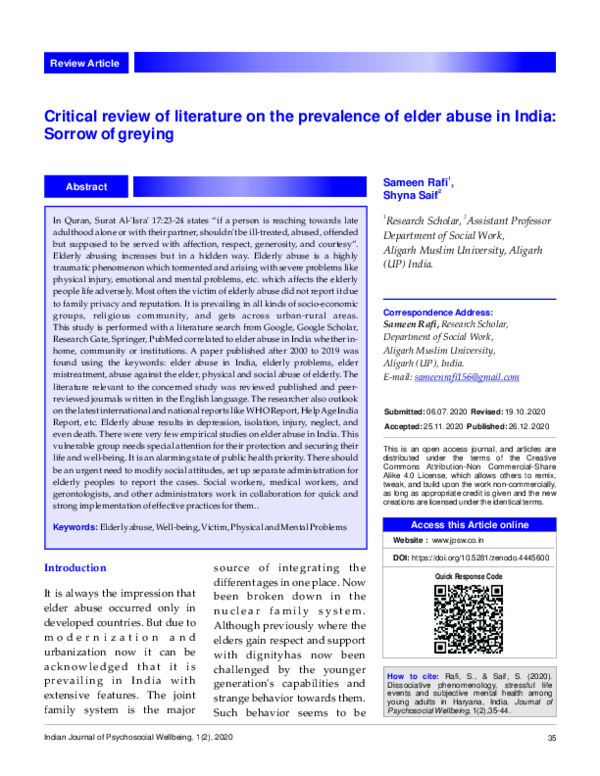 (PDF) Critical review of literature on the prevalence of elder abuse in ...