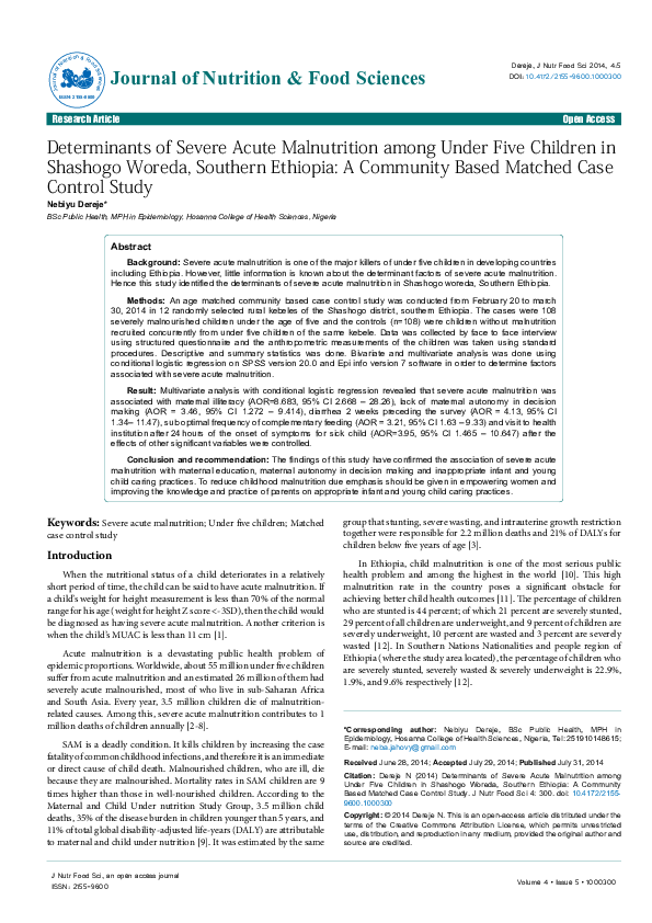 (PDF) Determinants of Severe Acute Malnutrition among Under Five ...