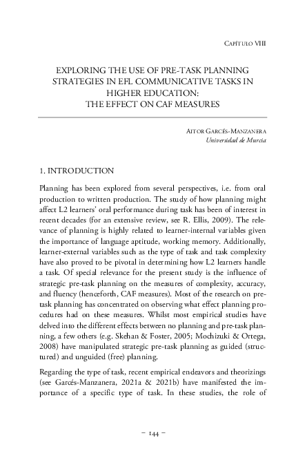 (PDF) EXPLORING THE USE OF PRE-TASK PLANNING STRATEGIES IN EFL ...