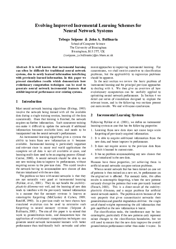 (PDF) Evolving Improved Incremental Learning Schemes for Neural Network ...