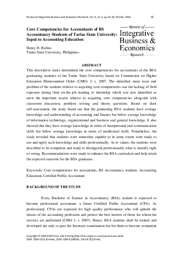 (PDF) Core Competencies for Accountants of BS Accountancy Students of ...