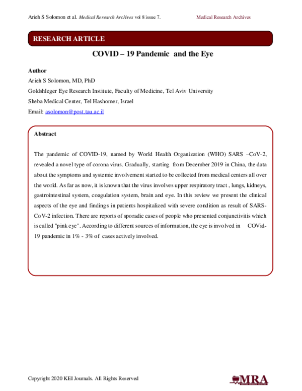 (PDF) Eye Involvement and Care during COVID – 19 Pandemic