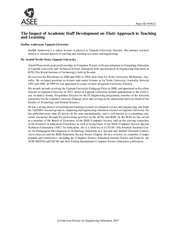 (PDF) The Impact of Academic Staff Development on Their Approach to ...
