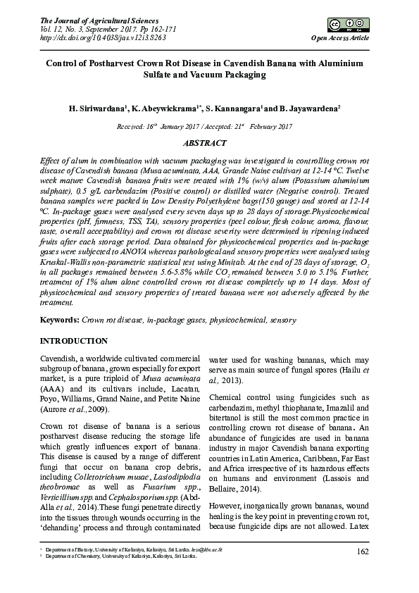 (PDF) Control of Postharvest Crown Rot Disease in Cavendish Banana with ...